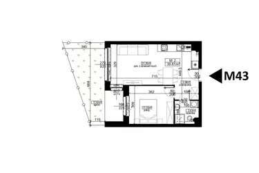 Rzut - Mieszkanie na sprzedaż 2 pokoje o powierzchni 39,81 m² - numer 43 w Mahonia D
