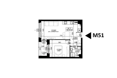Rzut - Mieszkanie na sprzedaż 2 pokoje o powierzchni 39,81 m² - numer 51 w Mahonia D