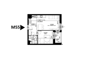Rzut - Mieszkanie na sprzedaż 2 pokoje o powierzchni 41,09 m² - numer 55 w Mahonia D