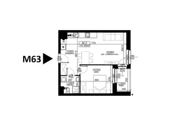 Rzut - Mieszkanie na sprzedaż 2 pokoje o powierzchni 41,09 m² - numer 63 w Mahonia D