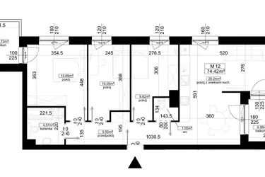 Rzut - Mieszkanie na sprzedaż 4 pokoje o powierzchni 74,42 m² - numer 4.12 w Kalamita