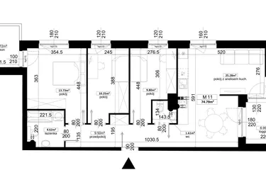 Rzut - Mieszkanie na sprzedaż 4 pokoje o powierzchni 74,79 m² - numer 3.11 w Kalamita