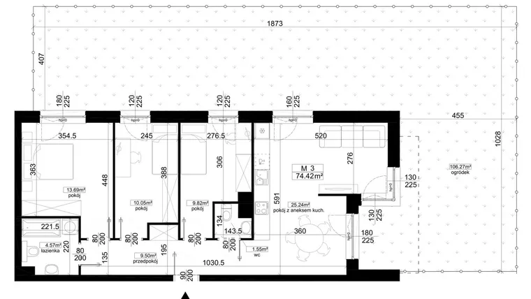 Rzut - Mieszkanie na sprzedaż 4 pokoje o powierzchni 74,42 m² - numer 4.3 w Kalamita