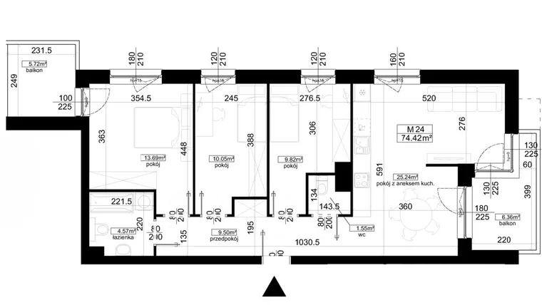 Rzut - Mieszkanie na sprzedaż 4 pokoje o powierzchni 74,42 m² - numer 4.24 w Kalamita
