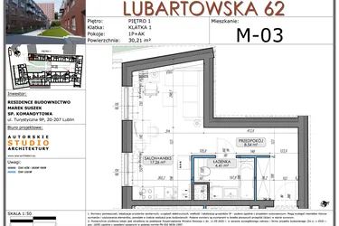 Rzut - Mieszkanie na sprzedaż 1 pokój o powierzchni 30,21 m² - numer M03 w Lubartowska 62