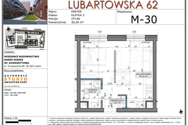 Rzut - Mieszkanie na sprzedaż 1 pokój o powierzchni 29,34 m² - numer M30 w Lubartowska 62