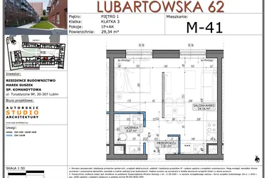 Rzut - Mieszkanie na sprzedaż 1 pokój o powierzchni 29,34 m² - numer M41 w Lubartowska 62