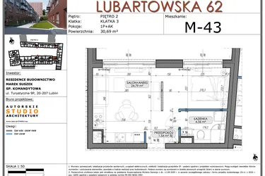 Rzut - Mieszkanie na sprzedaż 1 pokój o powierzchni 30,69 m² - numer M43 w Lubartowska 62