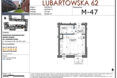 Rzut - Mieszkanie na sprzedaż 1 pokój o powierzchni 26,66 m² - numer M47 w Lubartowska 62