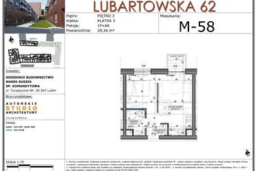 Rzut - Mieszkanie na sprzedaż 1 pokój o powierzchni 29,34 m² - numer M58 w Lubartowska 62