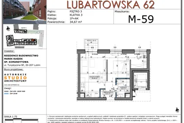 Rzut - Mieszkanie na sprzedaż 1 pokój o powierzchni 34,67 m² - numer M59 w Lubartowska 62