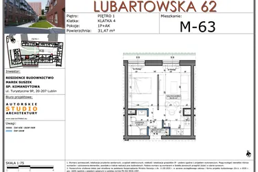 Rzut - Mieszkanie na sprzedaż 1 pokój o powierzchni 31,47 m² - numer M63 w Lubartowska 62