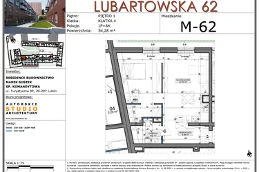 Rzut - Mieszkanie na sprzedaż 1 pokój o powierzchni 54,28 m² - numer M62 w Lubartowska 62