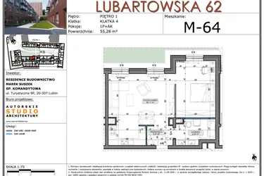 Rzut - Mieszkanie na sprzedaż 1 pokój o powierzchni 55,28 m² - numer M64 w Lubartowska 62