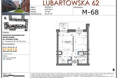 Rzut - Mieszkanie na sprzedaż 1 pokój o powierzchni 31,47 m² - numer M68 w Lubartowska 62