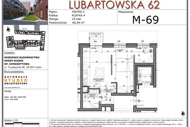 Rzut - Mieszkanie na sprzedaż 1 pokój o powierzchni 40,34 m² - numer M69 w Lubartowska 62