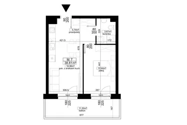 Rzut - Mieszkanie na sprzedaż 2 pokoje o powierzchni 38,81 m² - numer 1.7 w Kalamita II