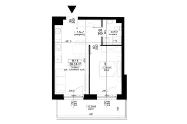 Rzut - Mieszkanie na sprzedaż 2 pokoje o powierzchni 38,81 m² - numer 1.11 w Kalamita II
