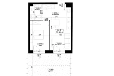 Rzut - Mieszkanie na sprzedaż 2 pokoje o powierzchni 38,91 m² - numer 2.2 w Kalamita II