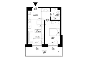 Rzut - Mieszkanie na sprzedaż 2 pokoje o powierzchni 38,9 m² - numer 2.7 w Kalamita II