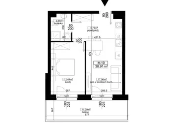 Rzut - Mieszkanie na sprzedaż 2 pokoje o powierzchni 38,91 m² - numer 2.10 w Kalamita II