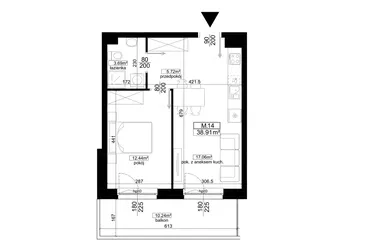 Rzut - Mieszkanie na sprzedaż 2 pokoje o powierzchni 38,91 m² - numer 2.14 w Kalamita II