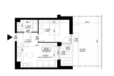 Rzut - Mieszkanie na sprzedaż 2 pokoje o powierzchni 36,59 m² - numer 2.20 w Kalamita II