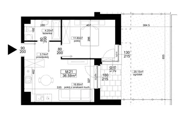Rzut - Mieszkanie na sprzedaż 2 pokoje o powierzchni 36,59 m² - numer 2.21 w Kalamita II
