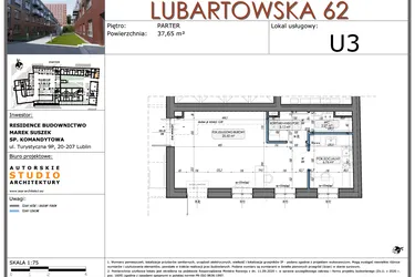 Rzut - Lokal użytkowy na sprzedaż 1 pokój o powierzchni 37,61 m² - numer U3 w Lubartowska 62