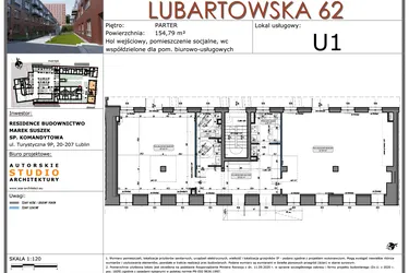 Rzut - Lokal użytkowy na sprzedaż 1 pokój o powierzchni 87,26 m² - numer U1 w Lubartowska 62