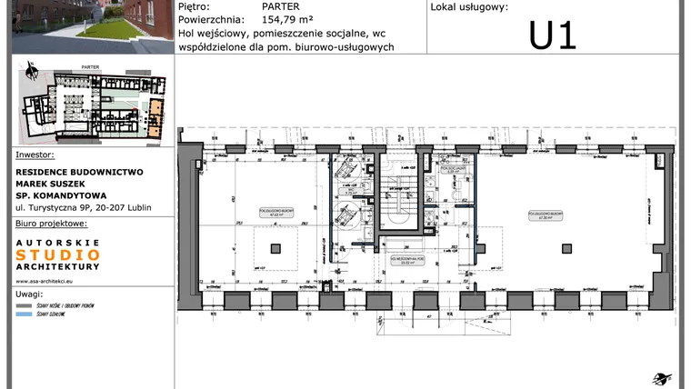 Rzut - Lokal użytkowy na sprzedaż 1 pokój o powierzchni 87,26 m² - numer U1 w Lubartowska 62