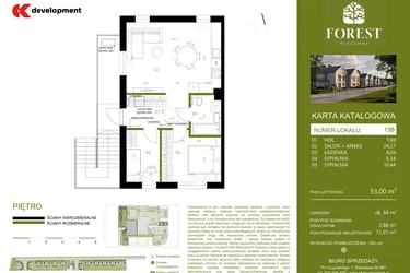 Rzut - Mieszkanie na sprzedaż 3 pokoje o powierzchni 53,01 m² - numer 13B w Wiązowna Forest
