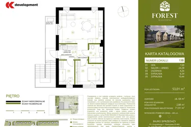 Rzut - Mieszkanie na sprzedaż 3 pokoje o powierzchni 53,01 m² - numer 13B w Wiązowna Forest