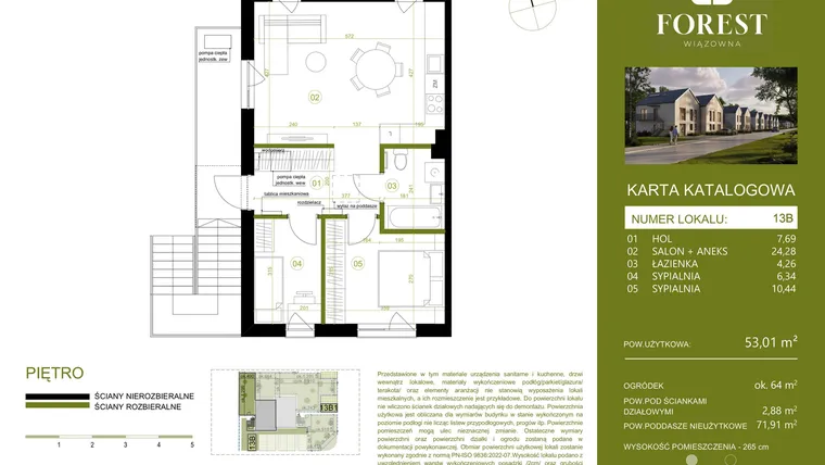 Rzut - Mieszkanie na sprzedaż 3 pokoje o powierzchni 53,01 m² - numer 13B w Wiązowna Forest