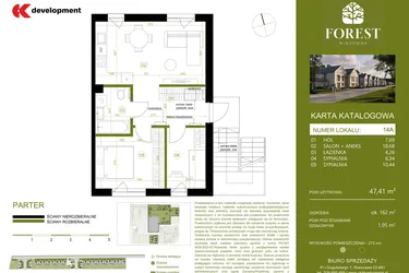 Rzut - Mieszkanie na sprzedaż 3 pokoje o powierzchni 47,41 m² - numer 14A w Wiązowna Forest
