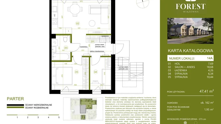 Rzut - Mieszkanie na sprzedaż 3 pokoje o powierzchni 47,41 m² - numer 14A w Wiązowna Forest