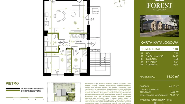 Rzut - Mieszkanie na sprzedaż 3 pokoje o powierzchni 53,01 m² - numer 14B w Wiązowna Forest