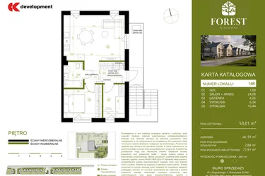 Rzut - Mieszkanie na sprzedaż 3 pokoje o powierzchni 53,01 m² - numer 14B w Wiązowna Forest