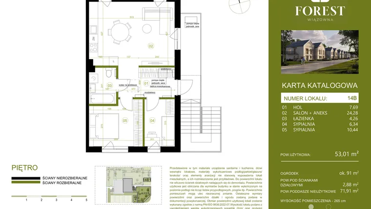 Rzut - Mieszkanie na sprzedaż 3 pokoje o powierzchni 53,01 m² - numer 14B w Wiązowna Forest