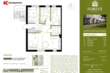 Rzut - Mieszkanie na sprzedaż 4 pokoje o powierzchni 68,75 m² - numer 24A w Wiązowna Forest