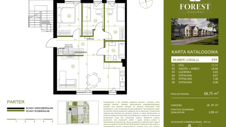 Rzut - Mieszkanie na sprzedaż 4 pokoje o powierzchni 68,75 m² - numer 24A w Wiązowna Forest