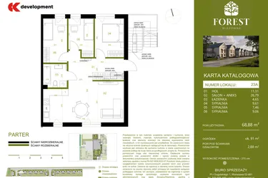 Rzut - Mieszkanie na sprzedaż 4 pokoje o powierzchni 68,75 m² - numer 23A w Wiązowna Forest
