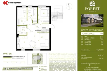 Rzut - Mieszkanie na sprzedaż 4 pokoje o powierzchni 68,75 m² - numer 23A w Wiązowna Forest