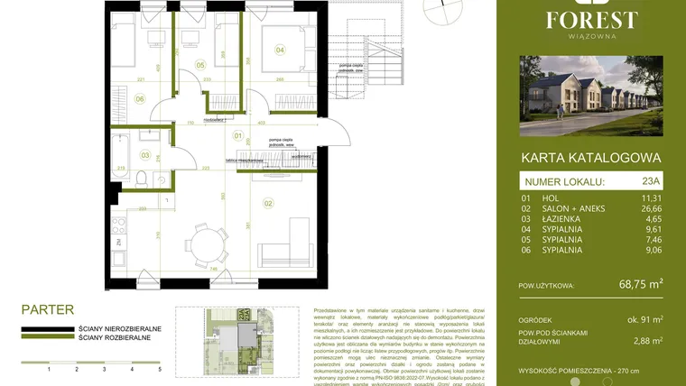 Rzut - Mieszkanie na sprzedaż 4 pokoje o powierzchni 68,75 m² - numer 23A w Wiązowna Forest