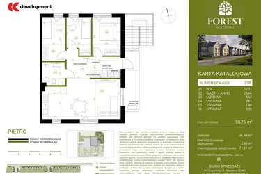 Rzut - Mieszkanie na sprzedaż 4 pokoje o powierzchni 68,75 m² - numer 23B w Wiązowna Forest