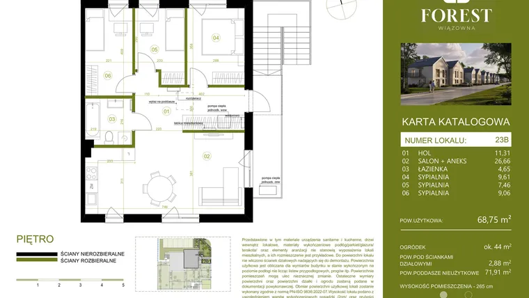Rzut - Mieszkanie na sprzedaż 4 pokoje o powierzchni 68,75 m² - numer 23B w Wiązowna Forest