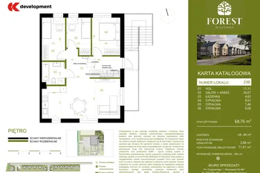 Rzut - Mieszkanie na sprzedaż 4 pokoje o powierzchni 68,75 m² - numer 23B w Wiązowna Forest