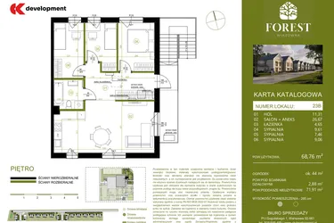 Rzut - Mieszkanie na sprzedaż 4 pokoje o powierzchni 68,75 m² - numer 23B w Wiązowna Forest