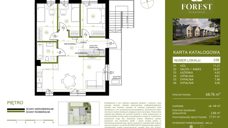 Rzut - Mieszkanie na sprzedaż 4 pokoje o powierzchni 68,75 m² - numer 23B w Wiązowna Forest