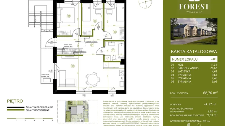 Rzut - Mieszkanie na sprzedaż 4 pokoje o powierzchni 68,75 m² - numer 24B w Wiązowna Forest